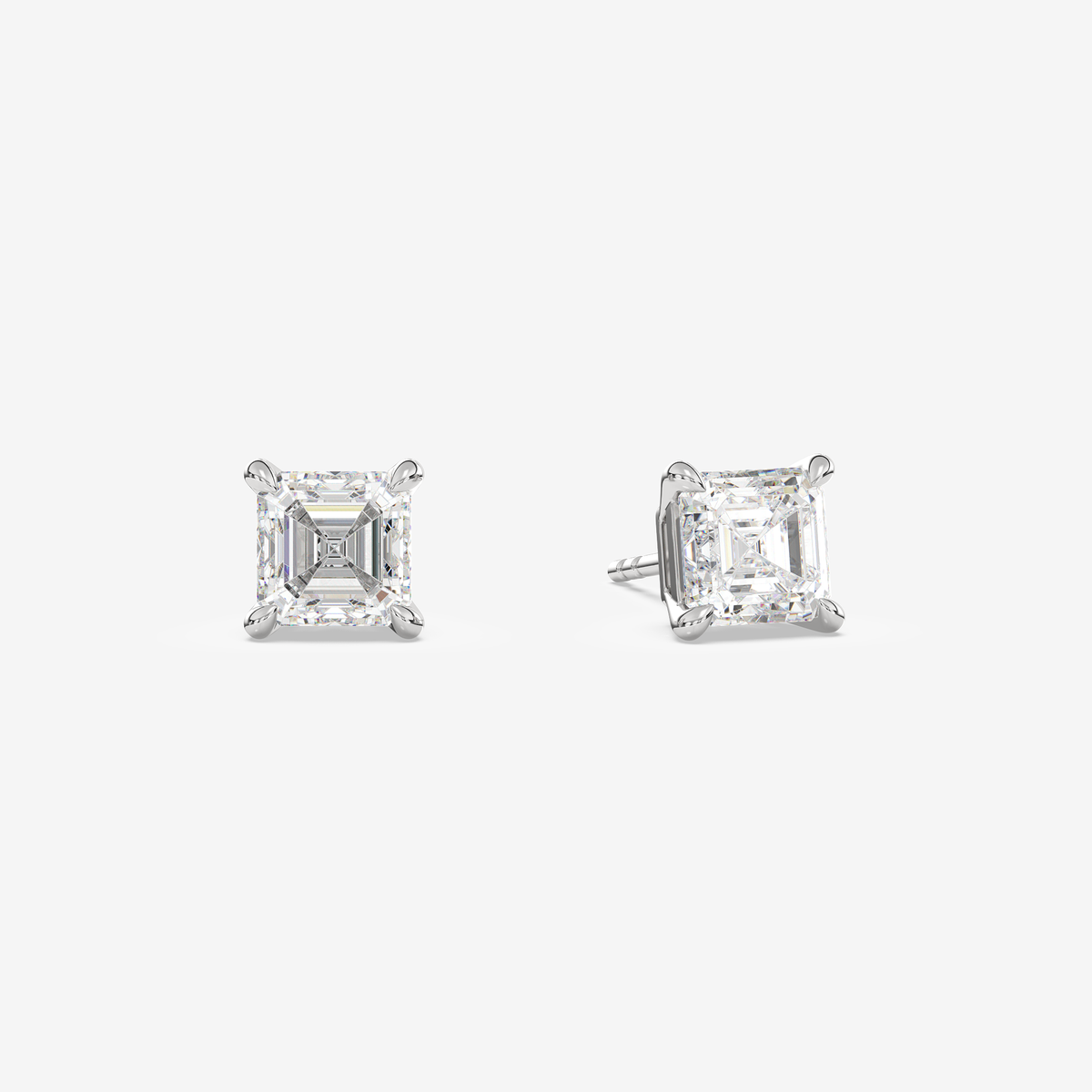 Classic Asscher 4-Prong Lab Grown Diamond Stud Earrings in 14K White Gold