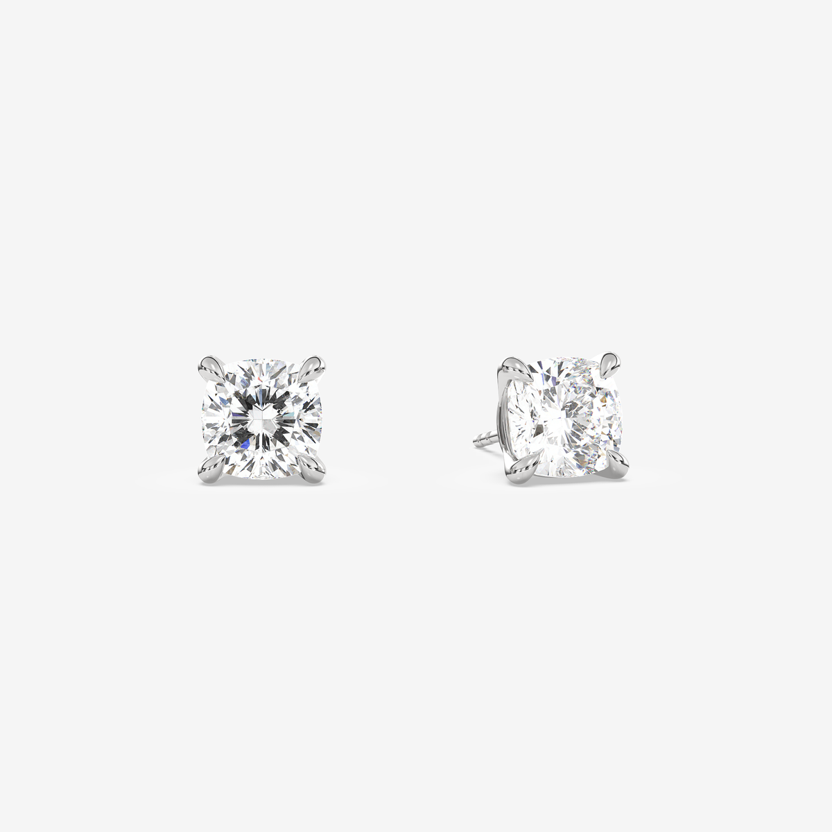 Classic Cushion 4-Prong Lab Grown Diamond Stud Earrings in 14K White Gold