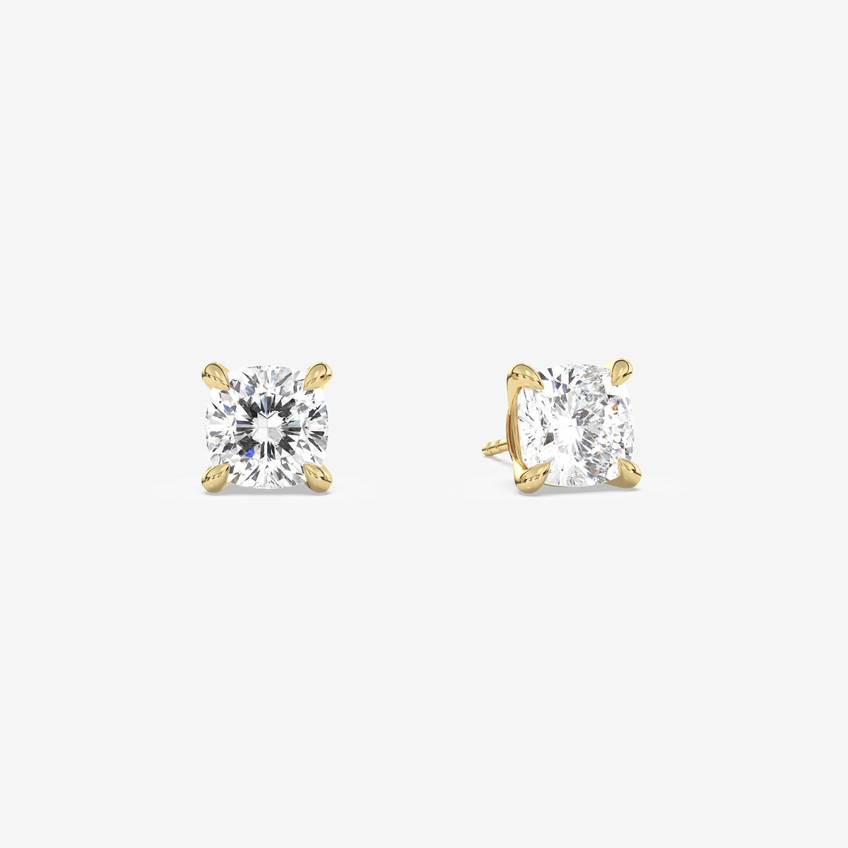 Classic Cushion 4-Prong Lab Grown Diamond Stud Earrings in 18K Yellow Gold