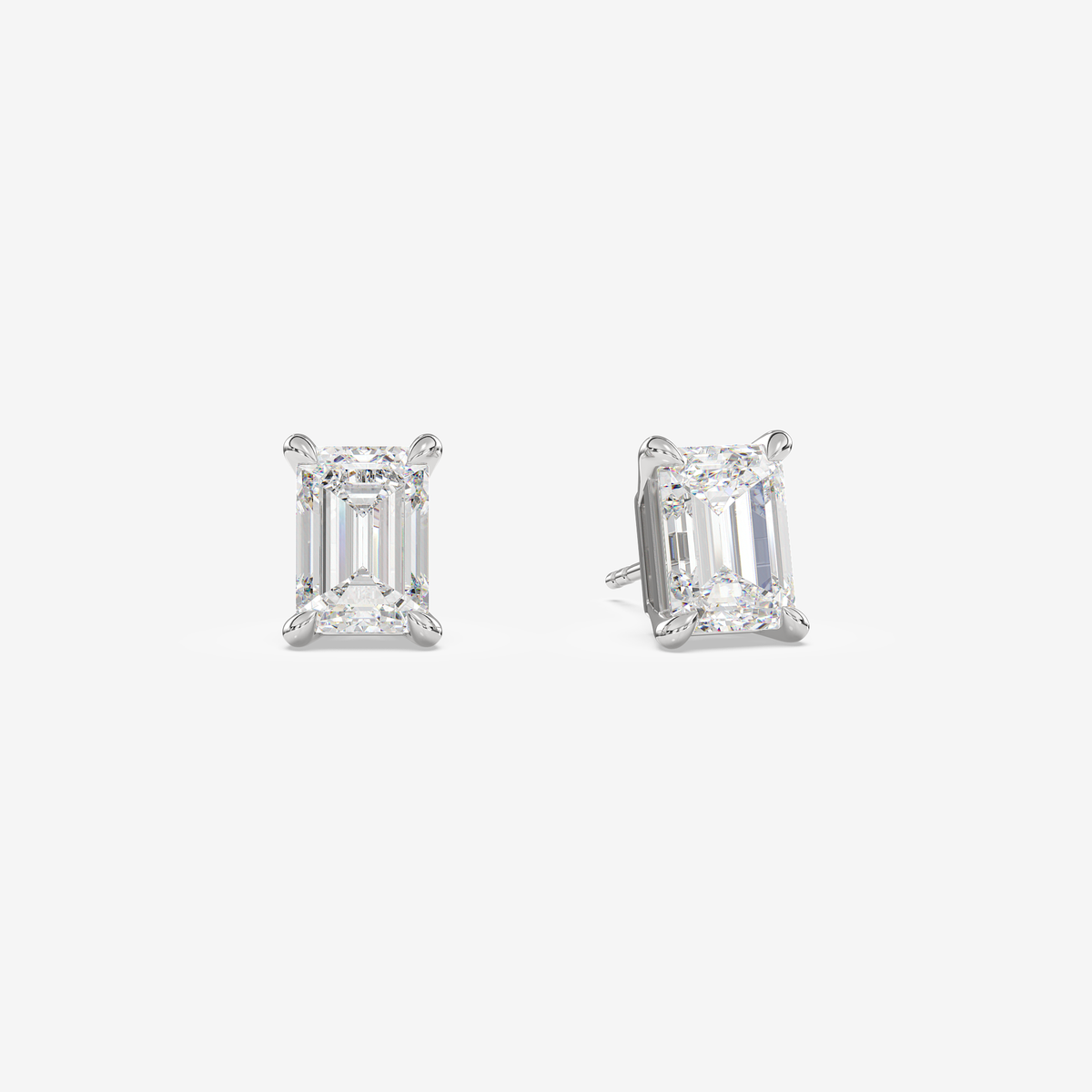 Classic Emerald 4-Prong Lab Grown Diamond Stud Earrings in 14K White Gold