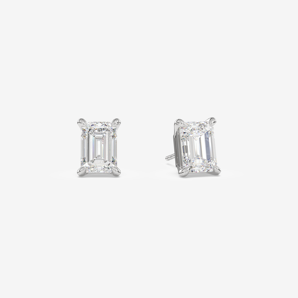 Classic Emerald 4-Prong Lab Grown Diamond Stud Earrings in 14K White Gold