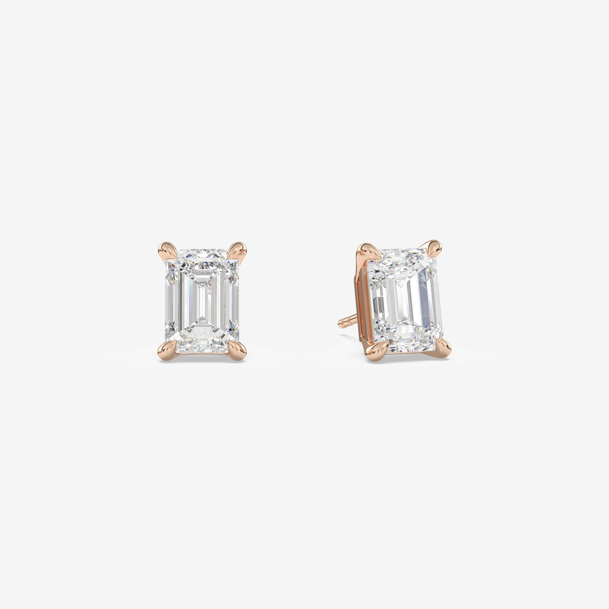 Classic Emerald 4-Prong Lab Grown Diamond Stud Earrings in 14K Rose Gold