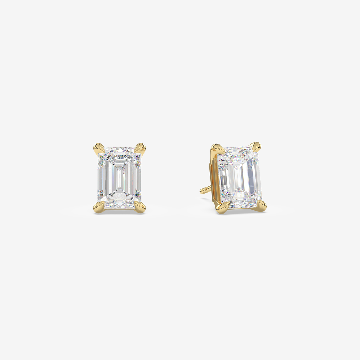 Classic Emerald 4-Prong Lab Grown Diamond Stud Earrings in 14K Yellow Gold