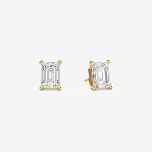 Classic Emerald 4-Prong Lab Grown Diamond Stud Earrings in 14K White Gold