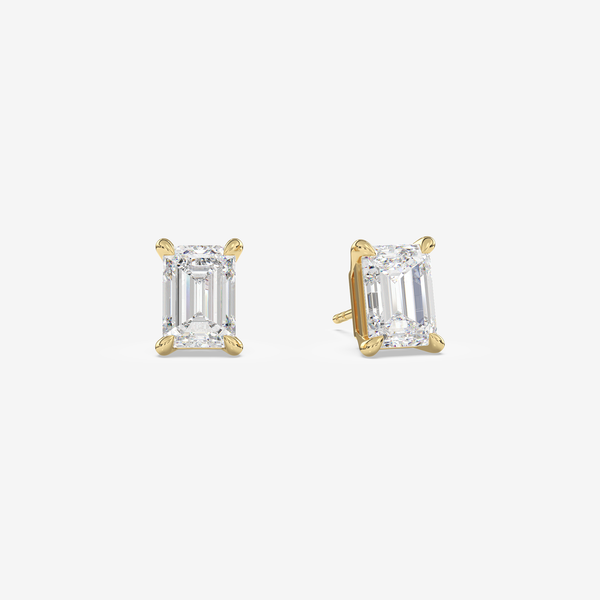 Classic Emerald 4-Prong Lab Grown Diamond Stud Earrings in 14K White Gold