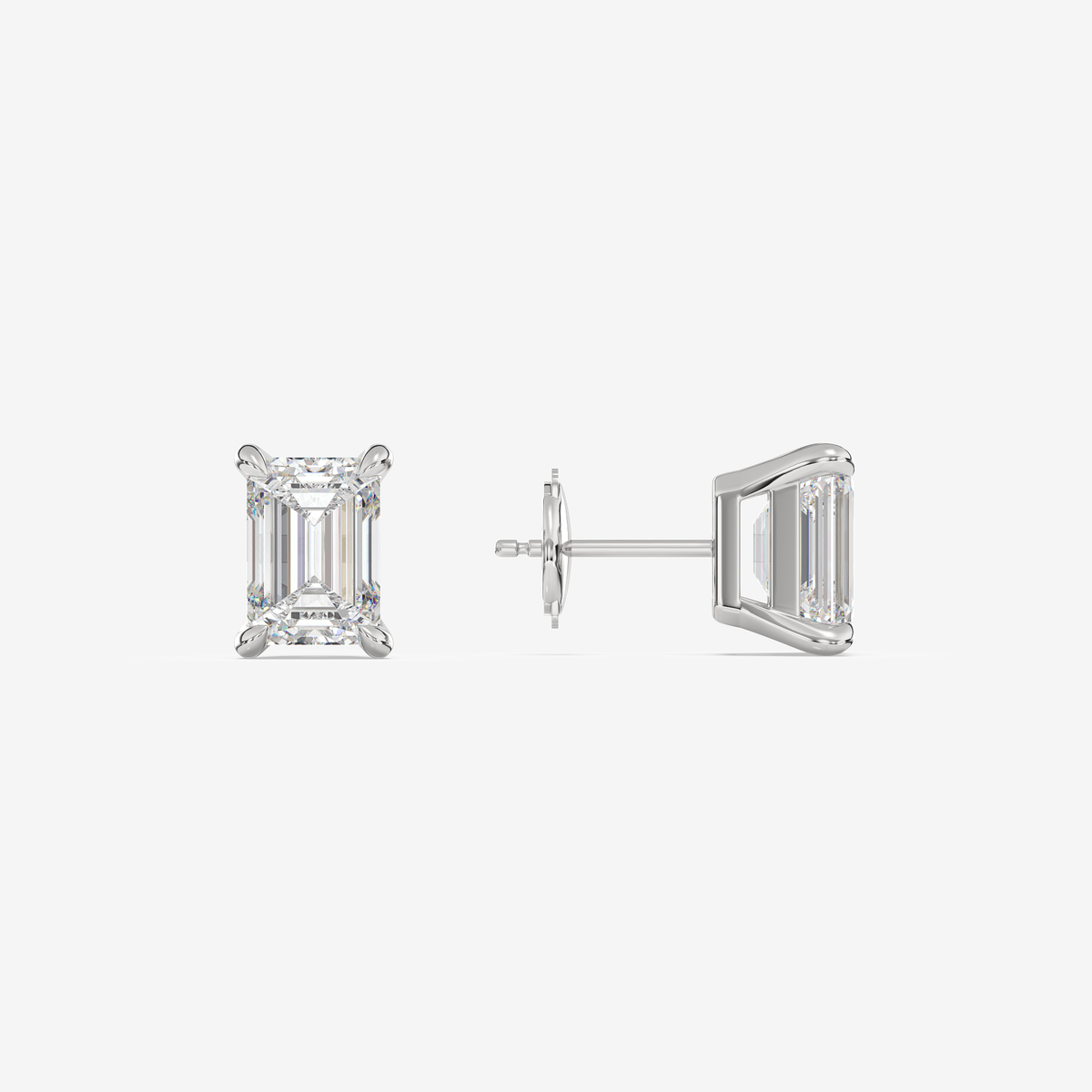 Classic Emerald 4-Prong Lab Grown Diamond Stud Earrings in 14K White Gold
