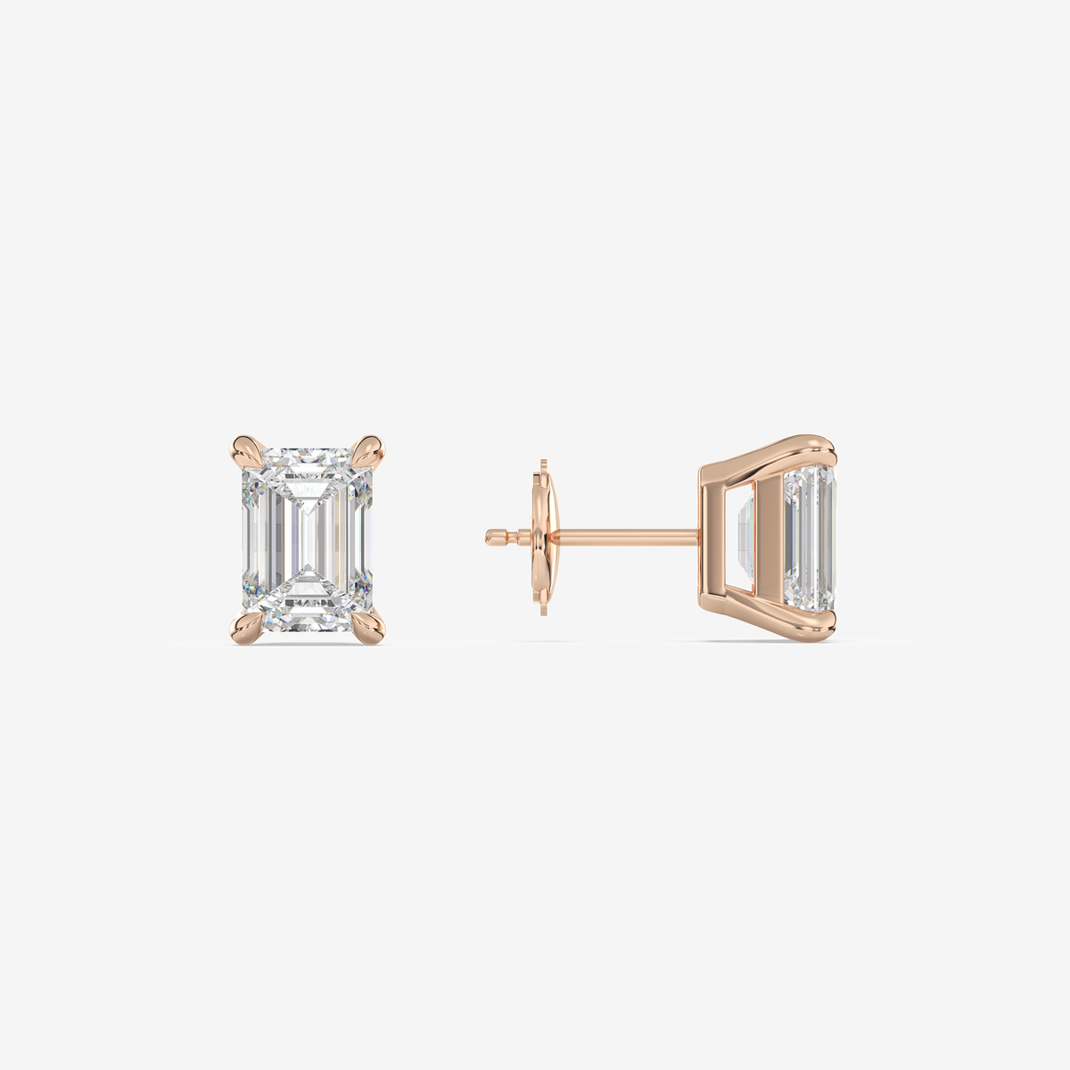Classic Emerald 4-Prong Lab Grown Diamond Stud Earrings in 14K Rose Gold