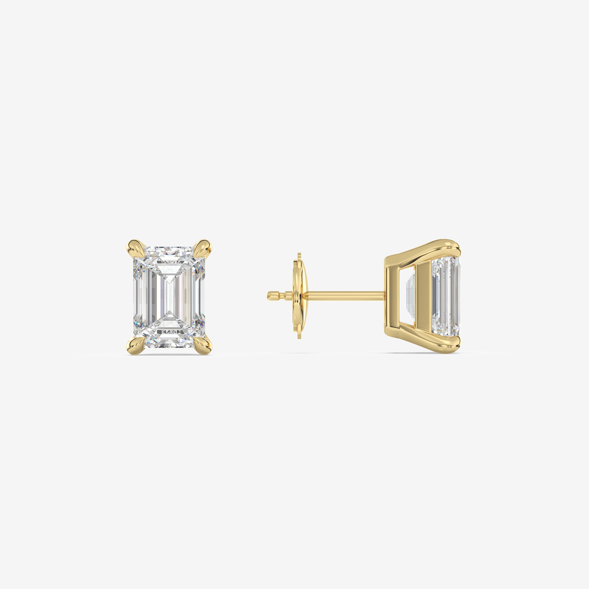 Classic Emerald 4-Prong Lab Grown Diamond Stud Earrings in 14K Yellow Gold