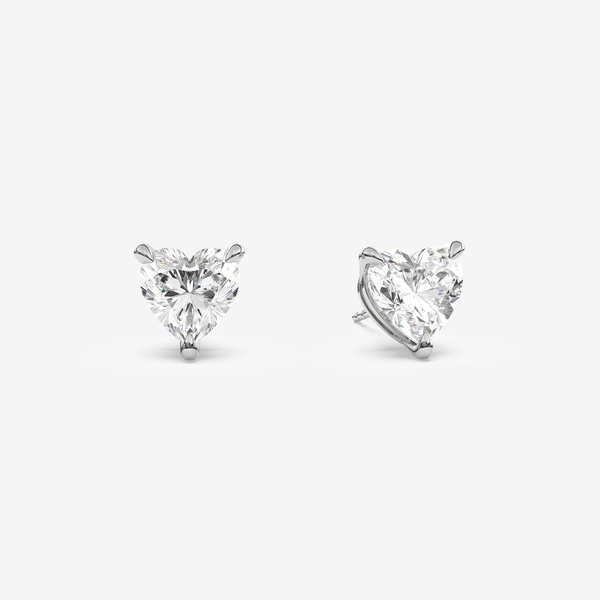 Classic Heart 4-Prong Lab Grown Diamond Stud Earrings in 14K White Gold