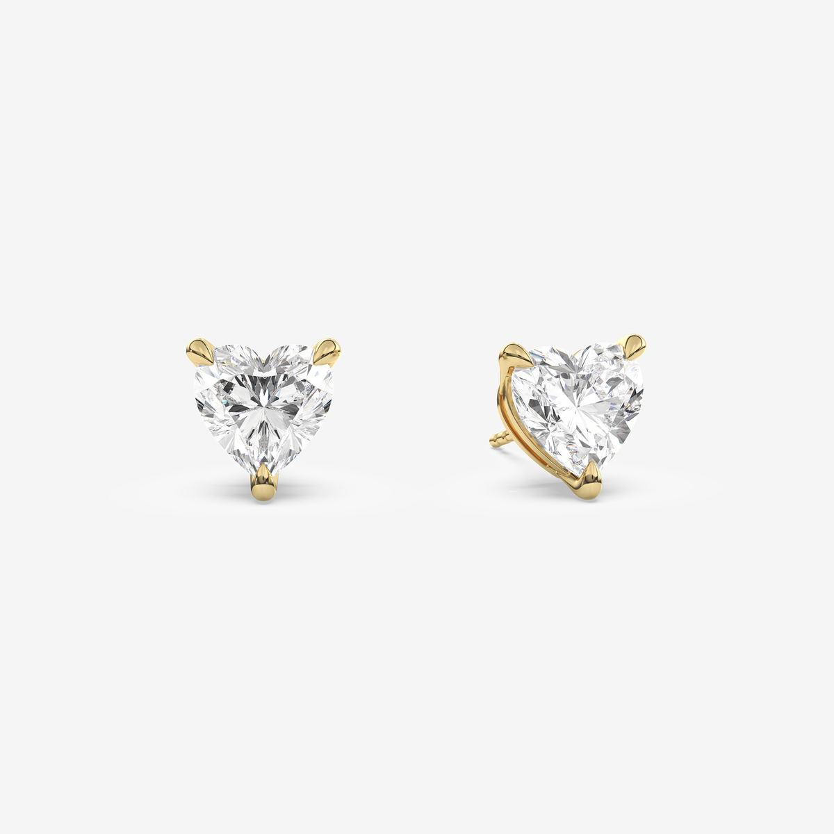 Classic Heart 4-Prong Lab Grown Diamond Stud Earrings in 14K Yellow Gold