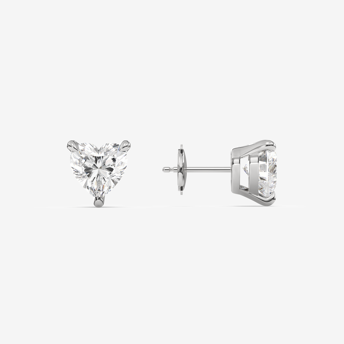 Classic Heart 4-Prong Lab Grown Diamond Stud Earrings in 14K White Gold