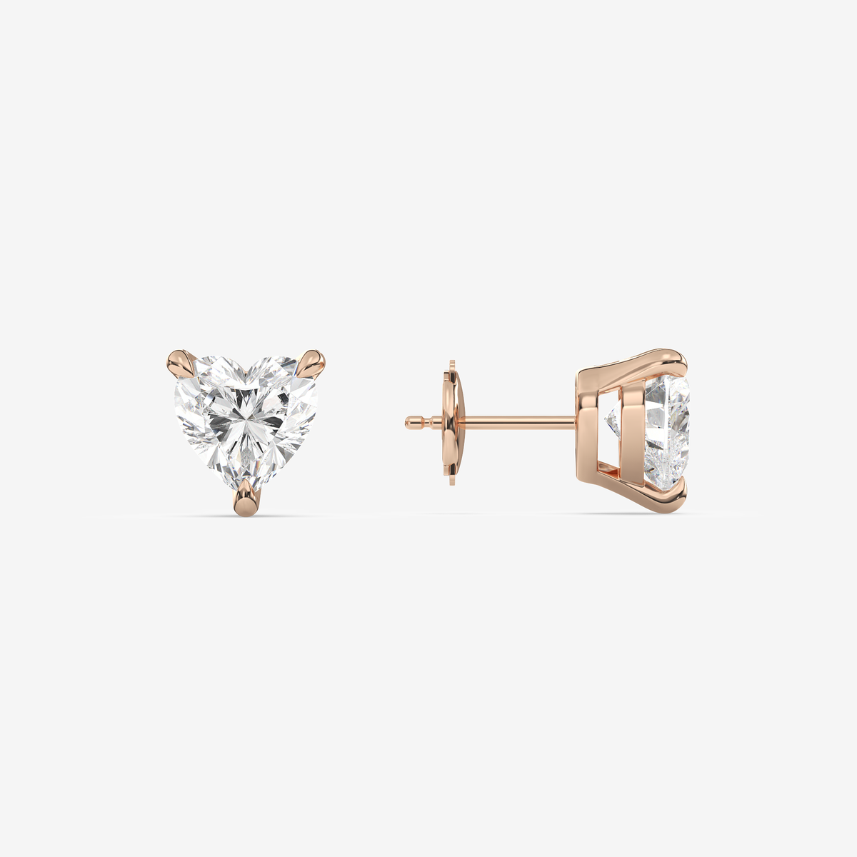 Classic Heart 4-Prong Lab Grown Diamond Stud Earrings in 14K Rose Gold