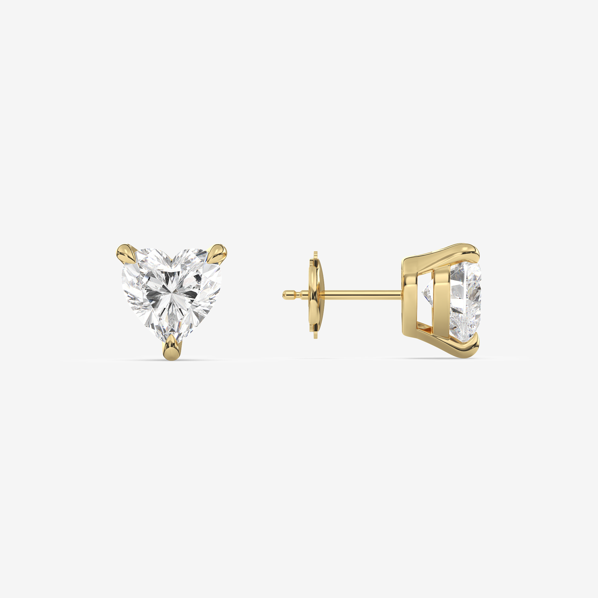 Classic Heart 4-Prong Lab Grown Diamond Stud Earrings in 14K Yellow Gold