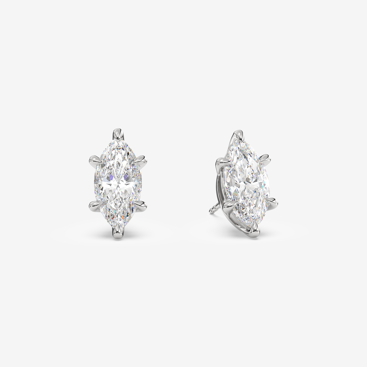 Classic Marquise 4-Prong Lab Grown Diamond Stud Earrings in 14K White Gold