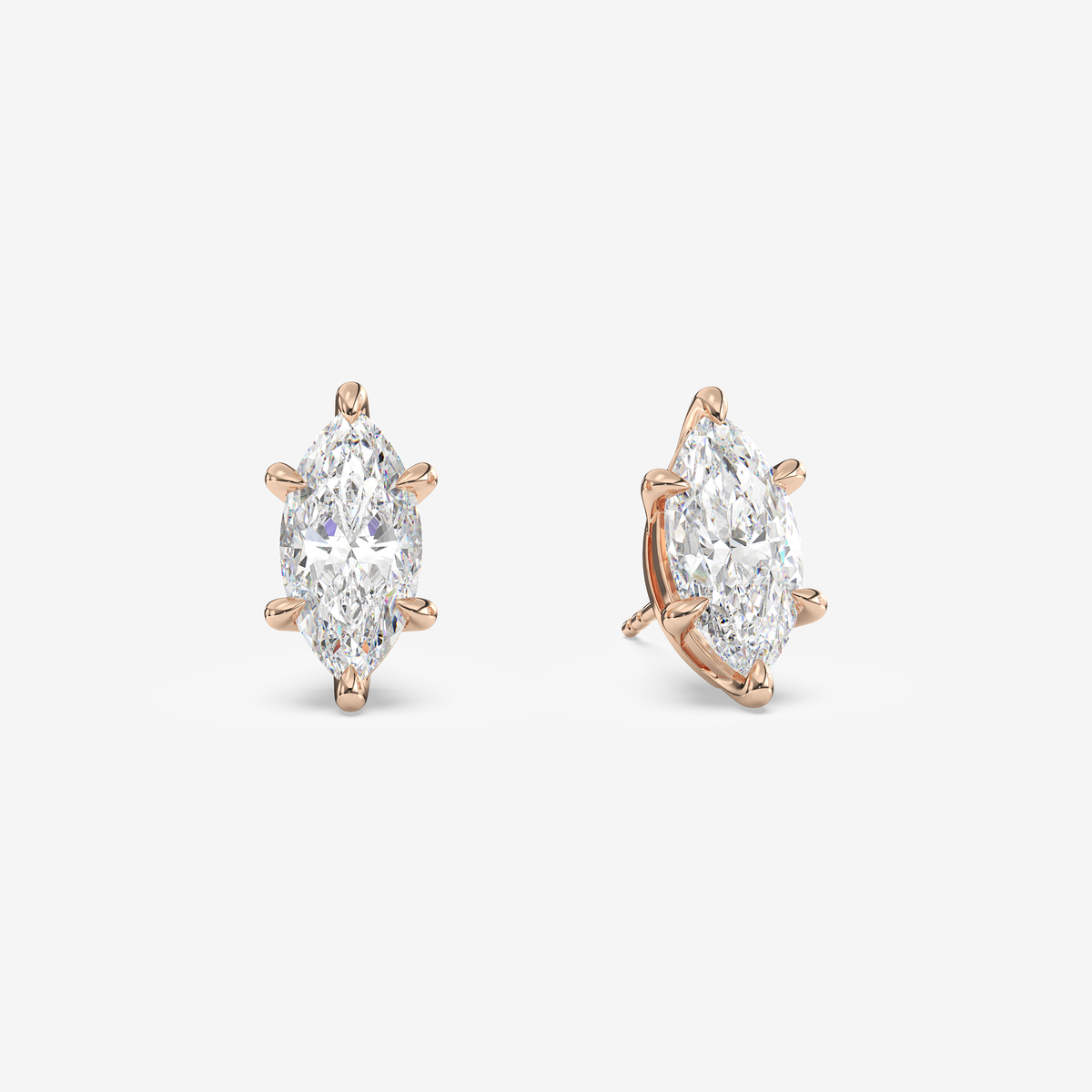 Classic Marquise 4-Prong Lab Grown Diamond Stud Earrings in 14K White Gold