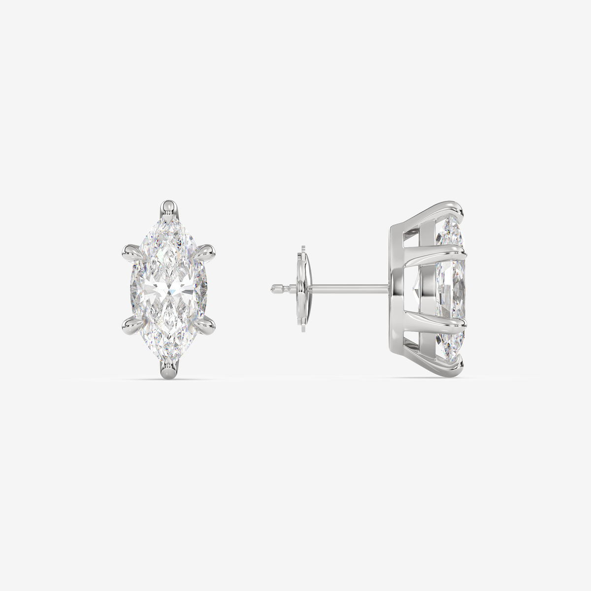 Classic Marquise 4-Prong Lab Grown Diamond Stud Earrings in 14K White Gold