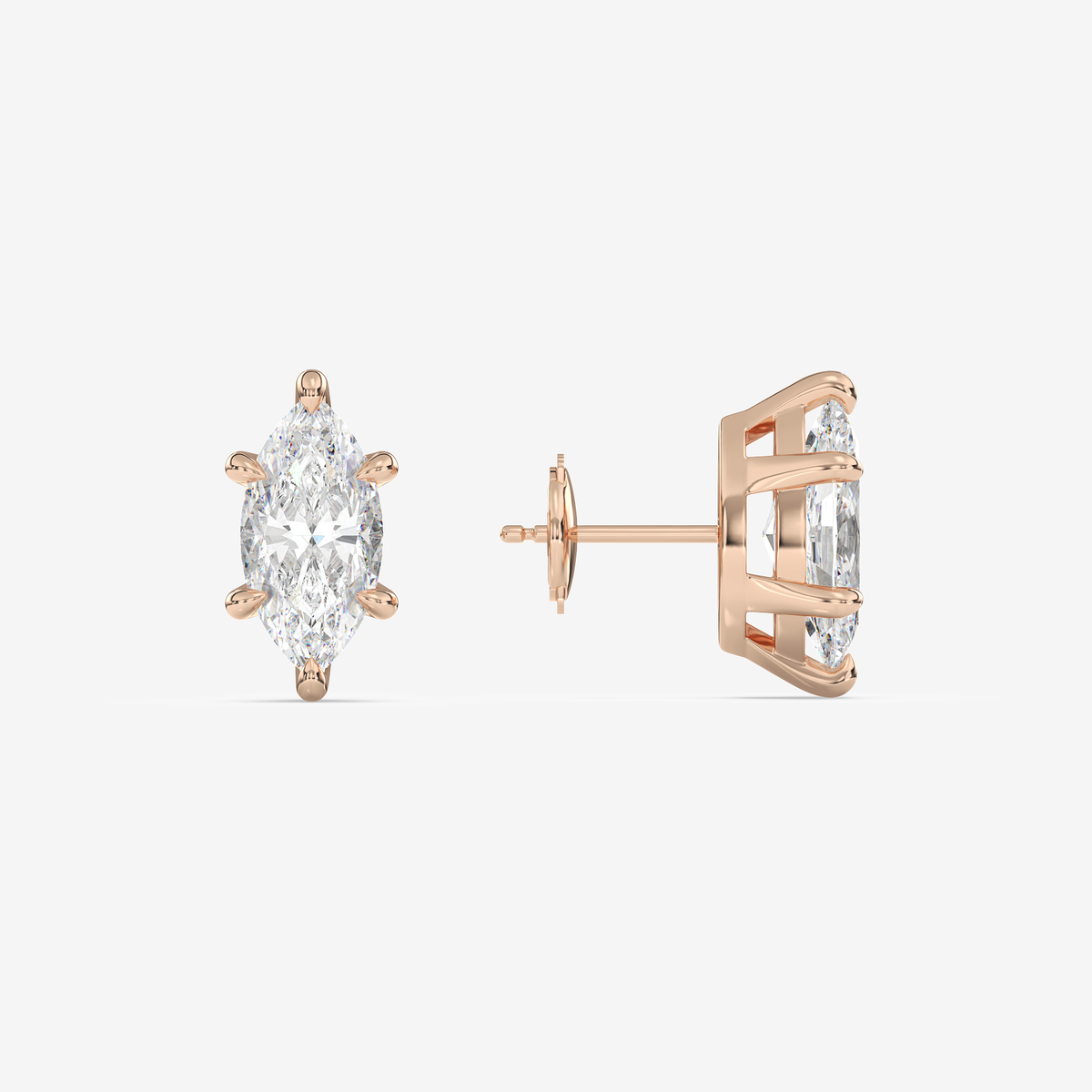Classic Marquise 4-Prong Lab Grown Diamond Stud Earrings in 14K Rose Gold