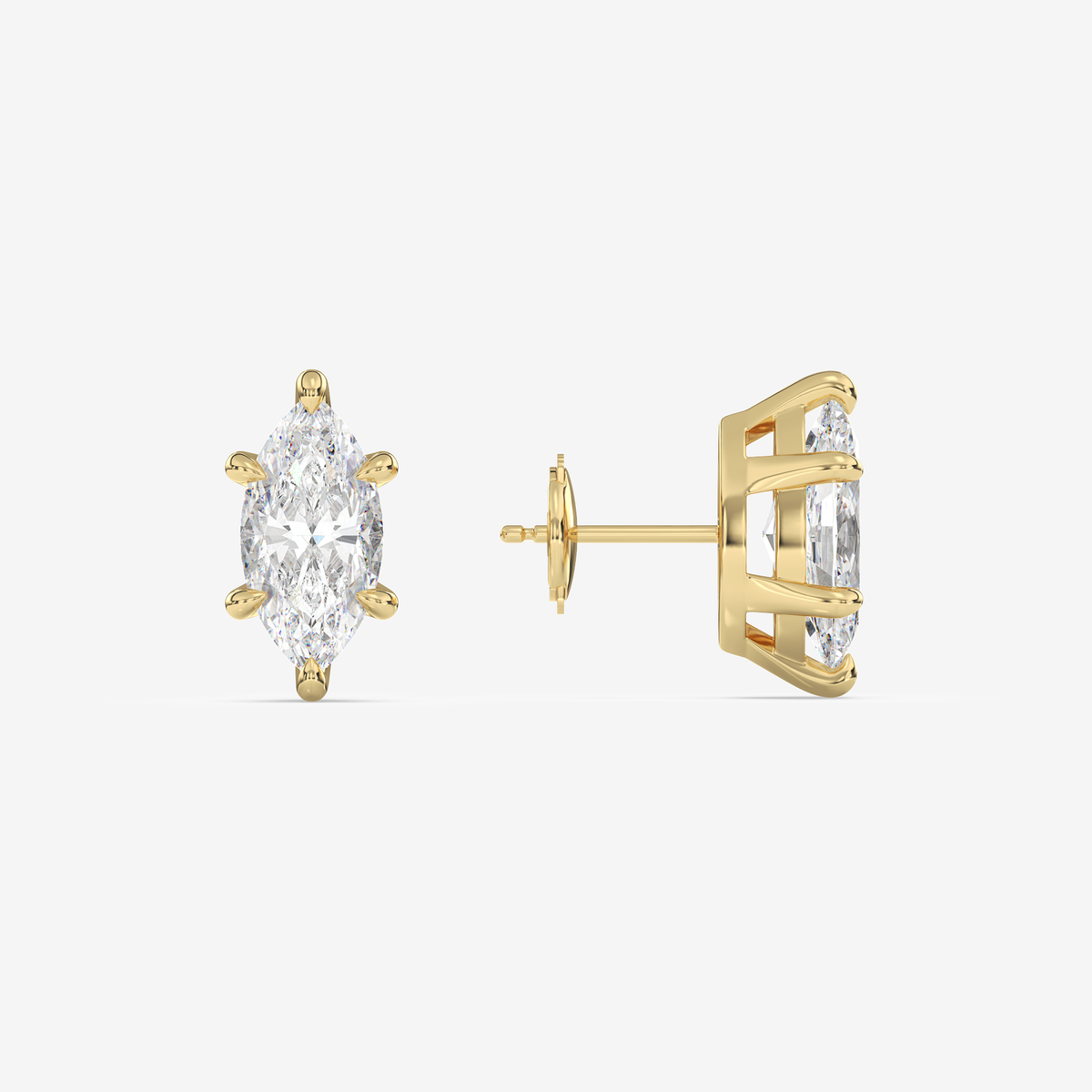 Classic Marquise 4-Prong Lab Grown Diamond Stud Earrings in 14K Yellow Gold