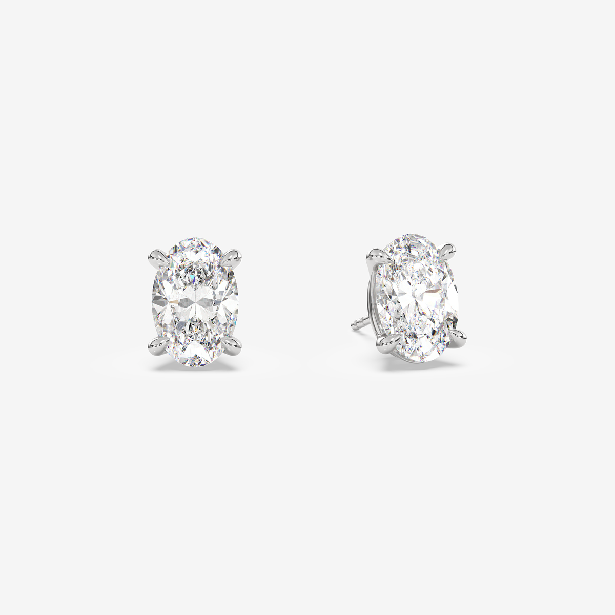 Classic Oval 4-Prong Lab Grown Diamond Stud Earrings in 14K White Gold