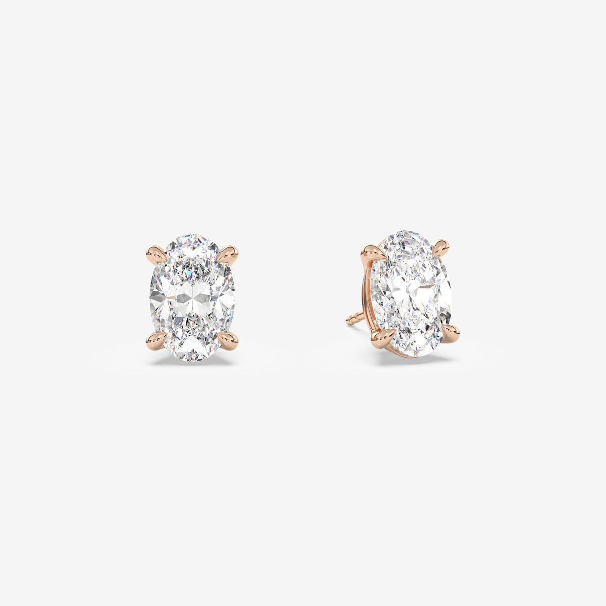 Classic Oval 4-Prong Lab Grown Diamond Stud Earrings in 18K Rose Gold
