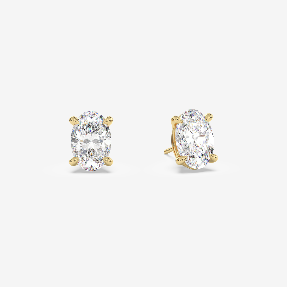 Classic Oval 4-Prong Lab Grown Diamond Stud Earrings in 18K Yellow Gold