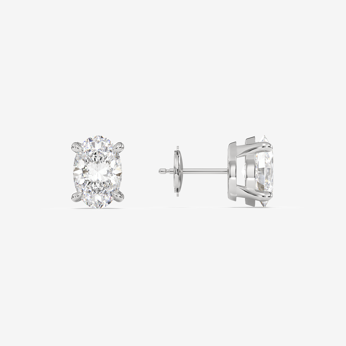 Classic Oval 4-Prong Lab Grown Diamond Stud Earrings in 14K White Gold