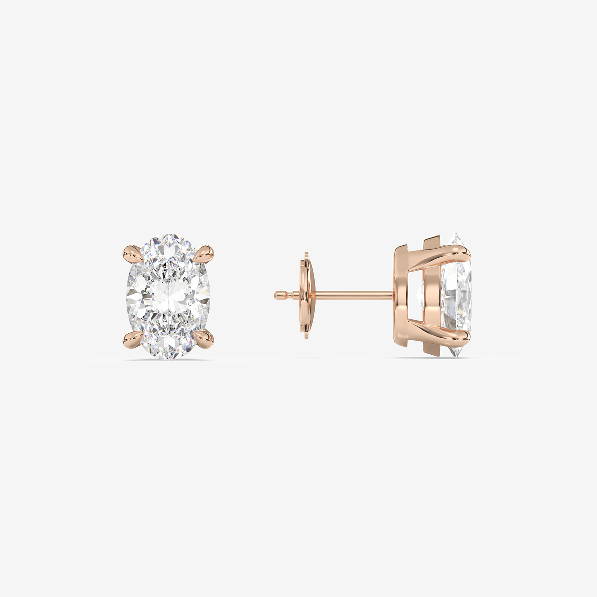 Classic Oval 4-Prong Lab Grown Diamond Stud Earrings in 14K Rose Gold