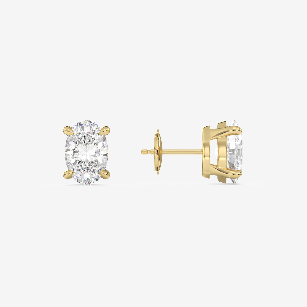 Classic Oval 4-Prong Lab Grown Diamond Stud Earrings in 14K Yellow Gold