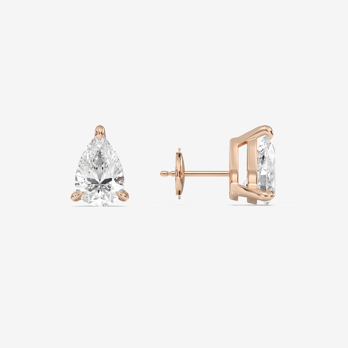 Classic Pear 4-Prong Lab Grown Diamond Stud Earrings in 14K Rose Gold
