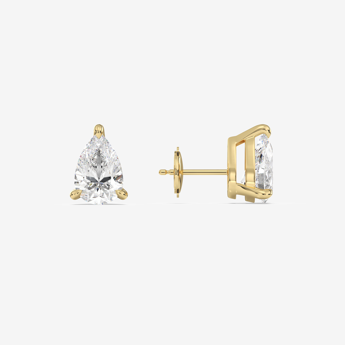 Classic Pear 4-Prong Lab Grown Diamond Stud Earrings in 14K Yellow Gold