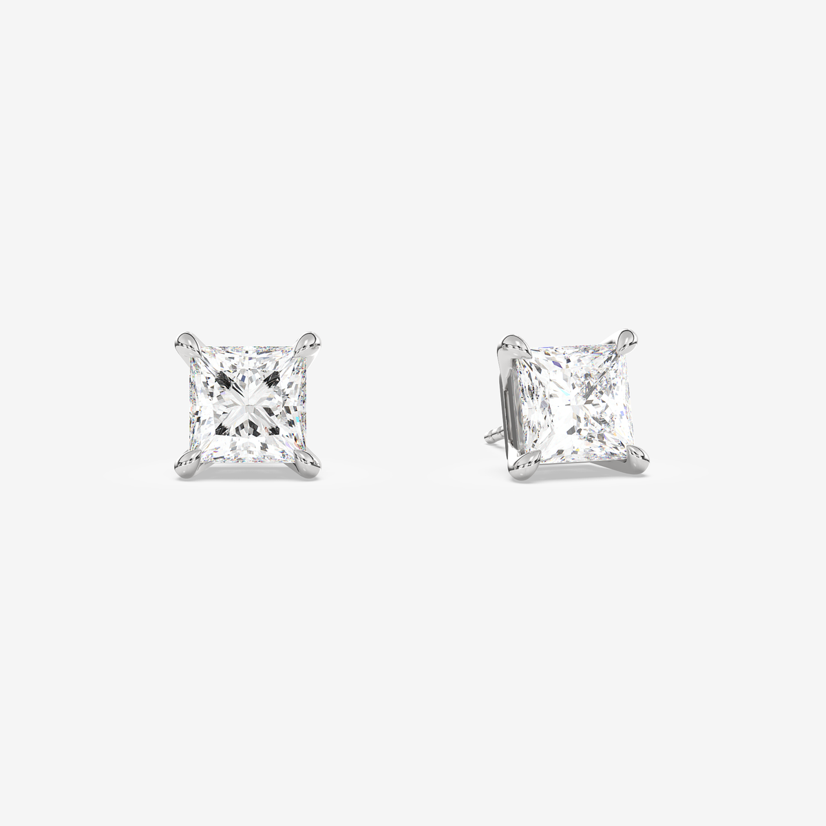 Classic Princess 4-Prong Lab Grown Diamond Stud Earrings in 14K White Gold