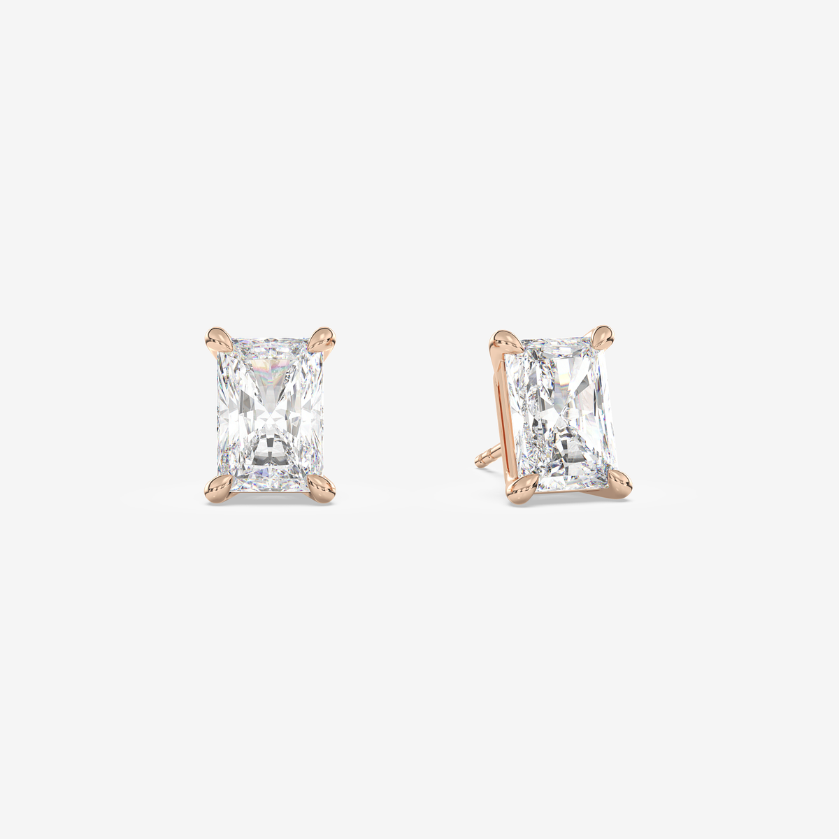 Classic Radiant 4-Prong Lab Grown Diamond Stud Earrings in 14K Rose Gold