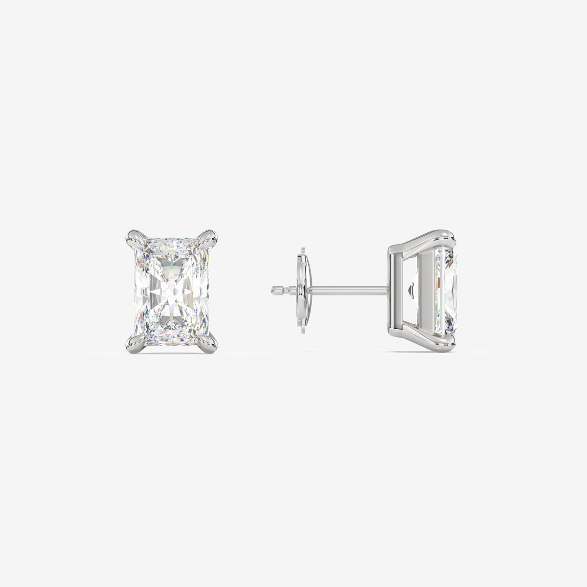 Classic Radiant 4-Prong Lab Grown Diamond Stud Earrings in 14K White Gold