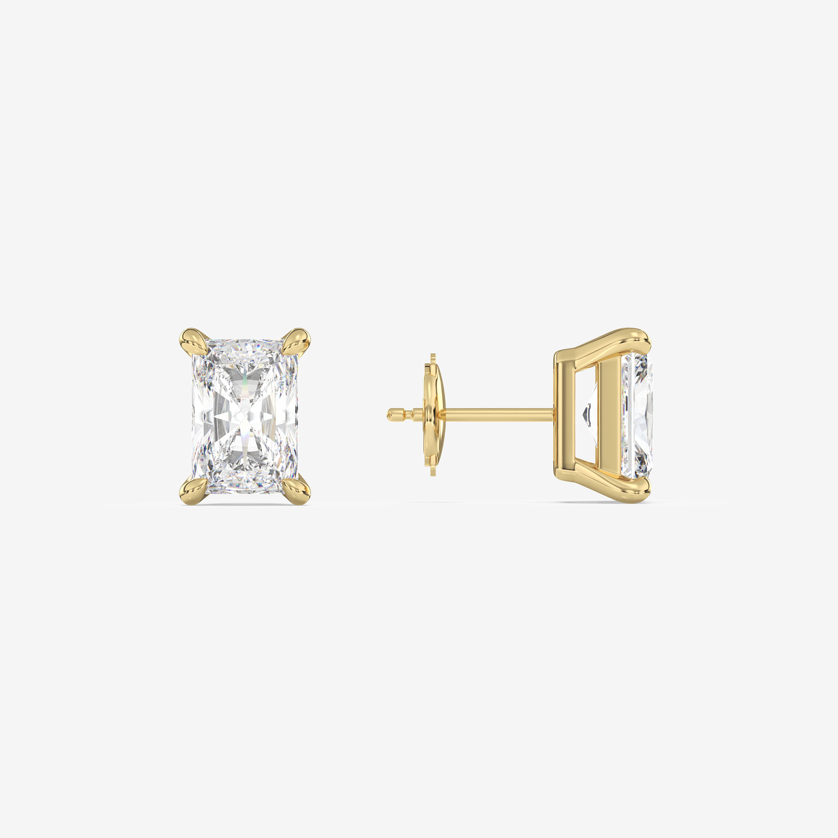 Classic Radiant 4-Prong Lab Grown Diamond Stud Earrings in 14K Yellow Gold
