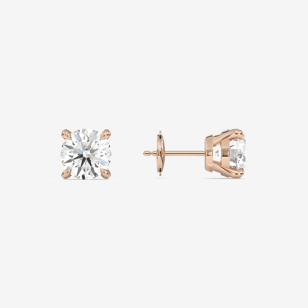 Classic Round 4-Prong Lab Grown Diamond Stud Earrings in 14K Rose Gold