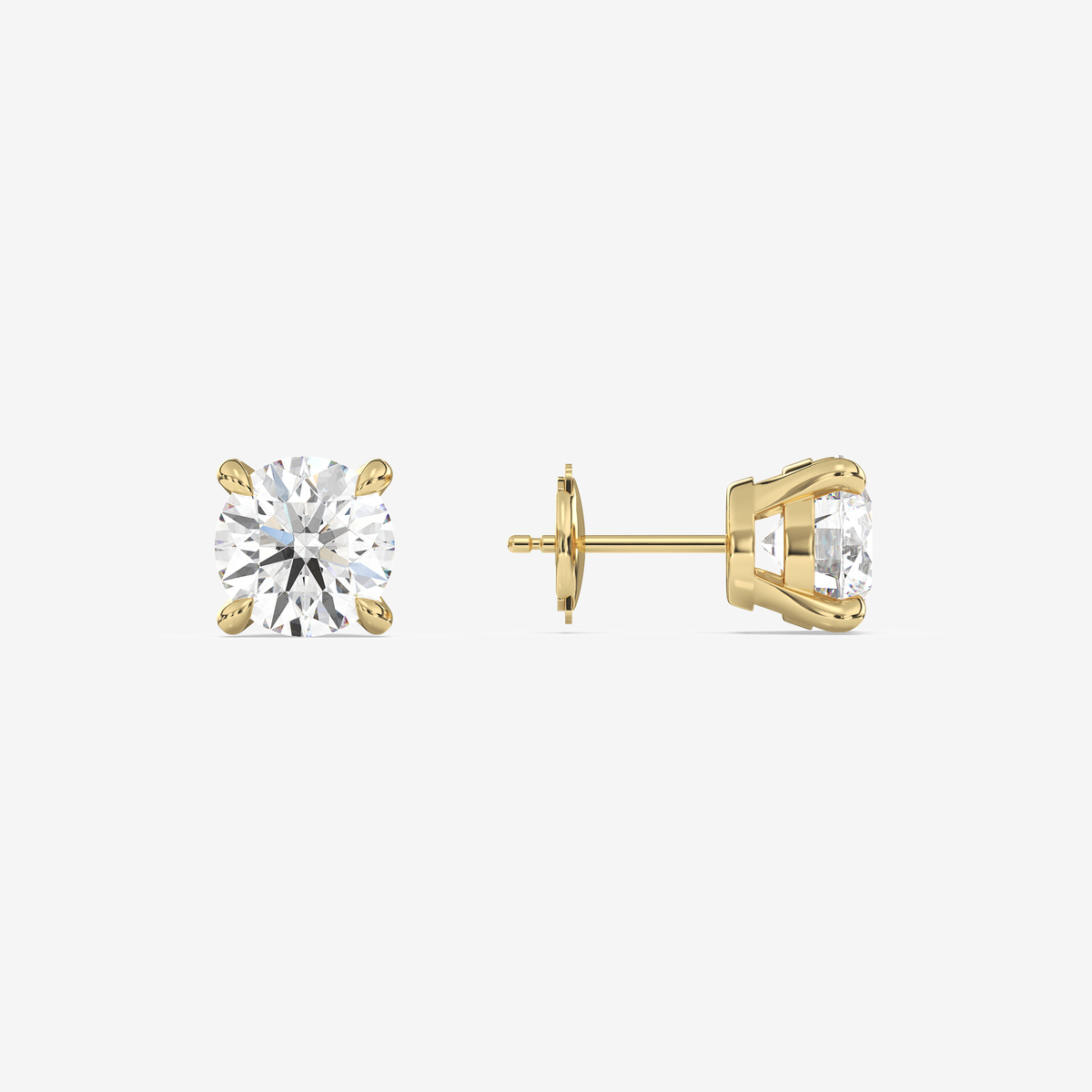 Classic Round 4-Prong Lab Grown Diamond Stud Earrings in 14K Yellow Gold