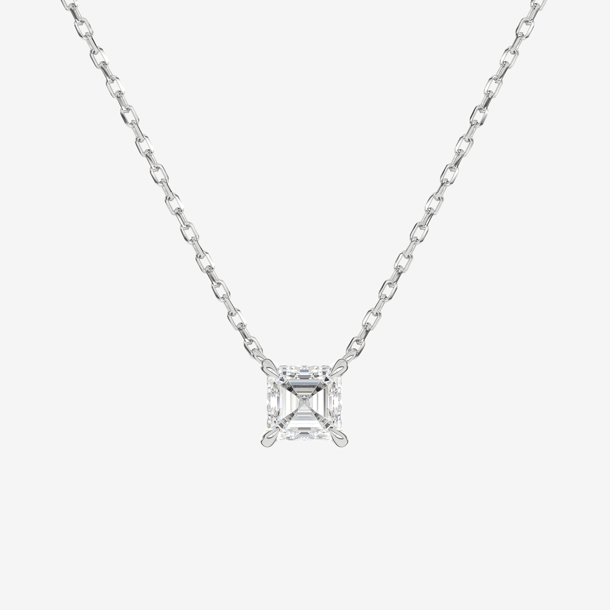 Asscher Solitaire Diamond Necklace in 14K White Gold Pendant