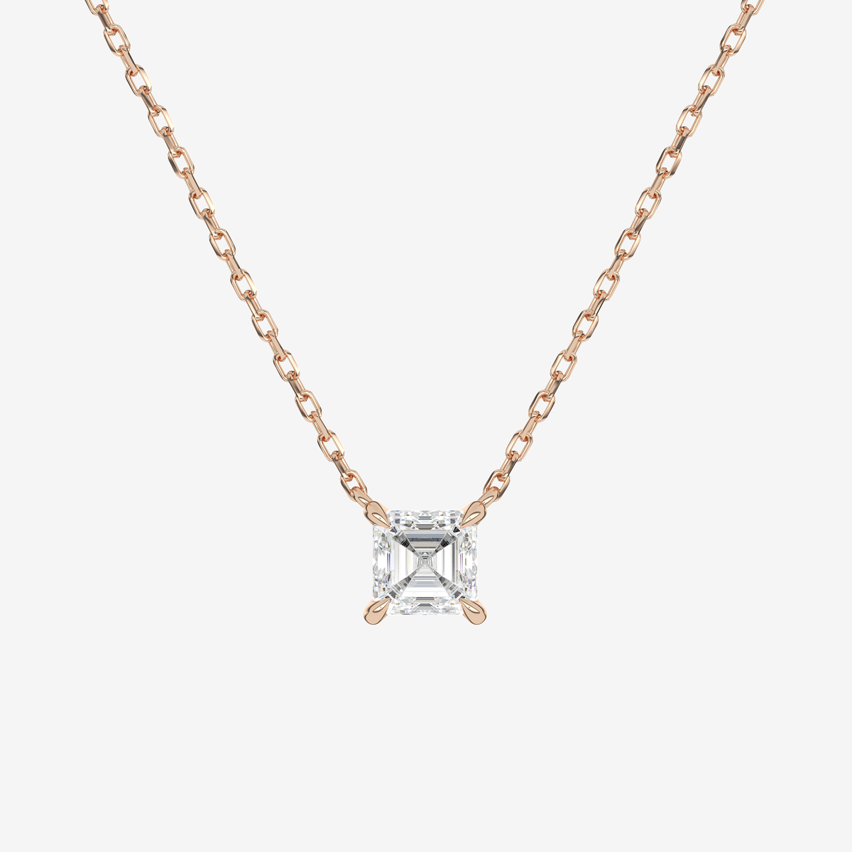 Asscher Solitaire Diamond Necklace in 14K Rose Gold Pendant