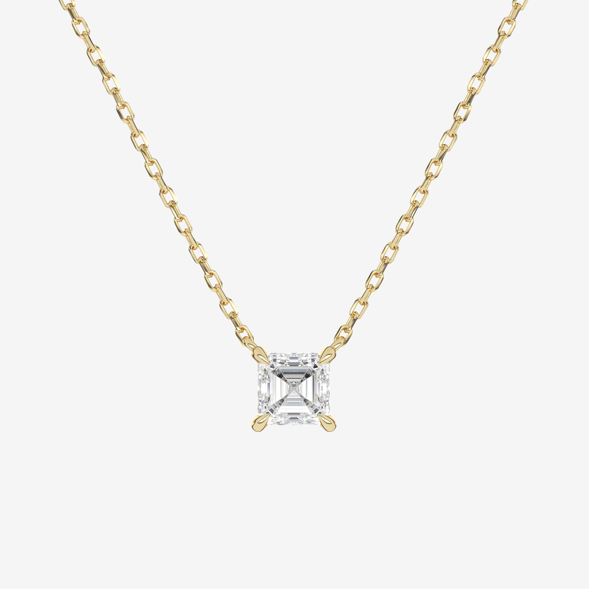 Asscher Solitaire Diamond Necklace in 14K Rose Gold Pendant