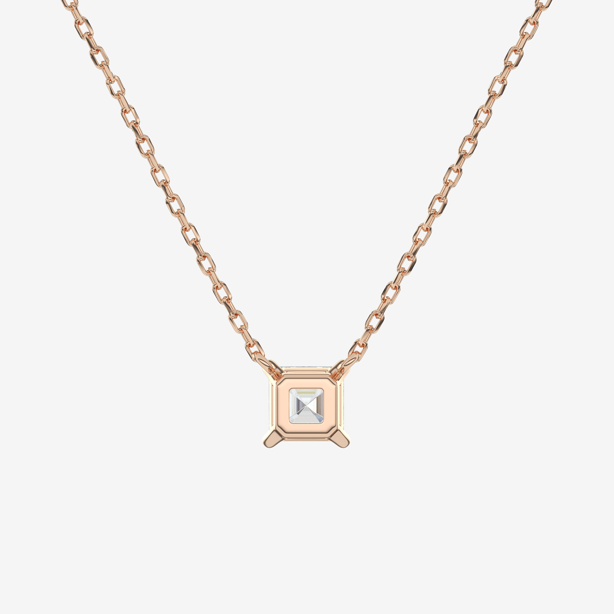 Asscher Solitaire Diamond Necklace in 14K Rose Gold Pendant