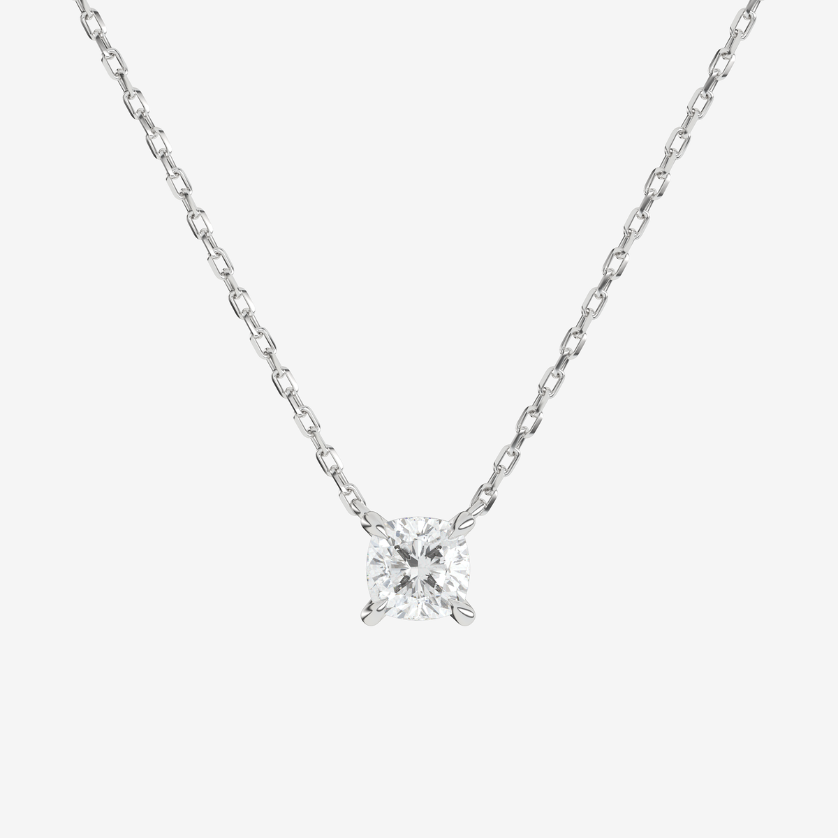 Cushion Solitaire Diamond Necklace in Platinum Pendant