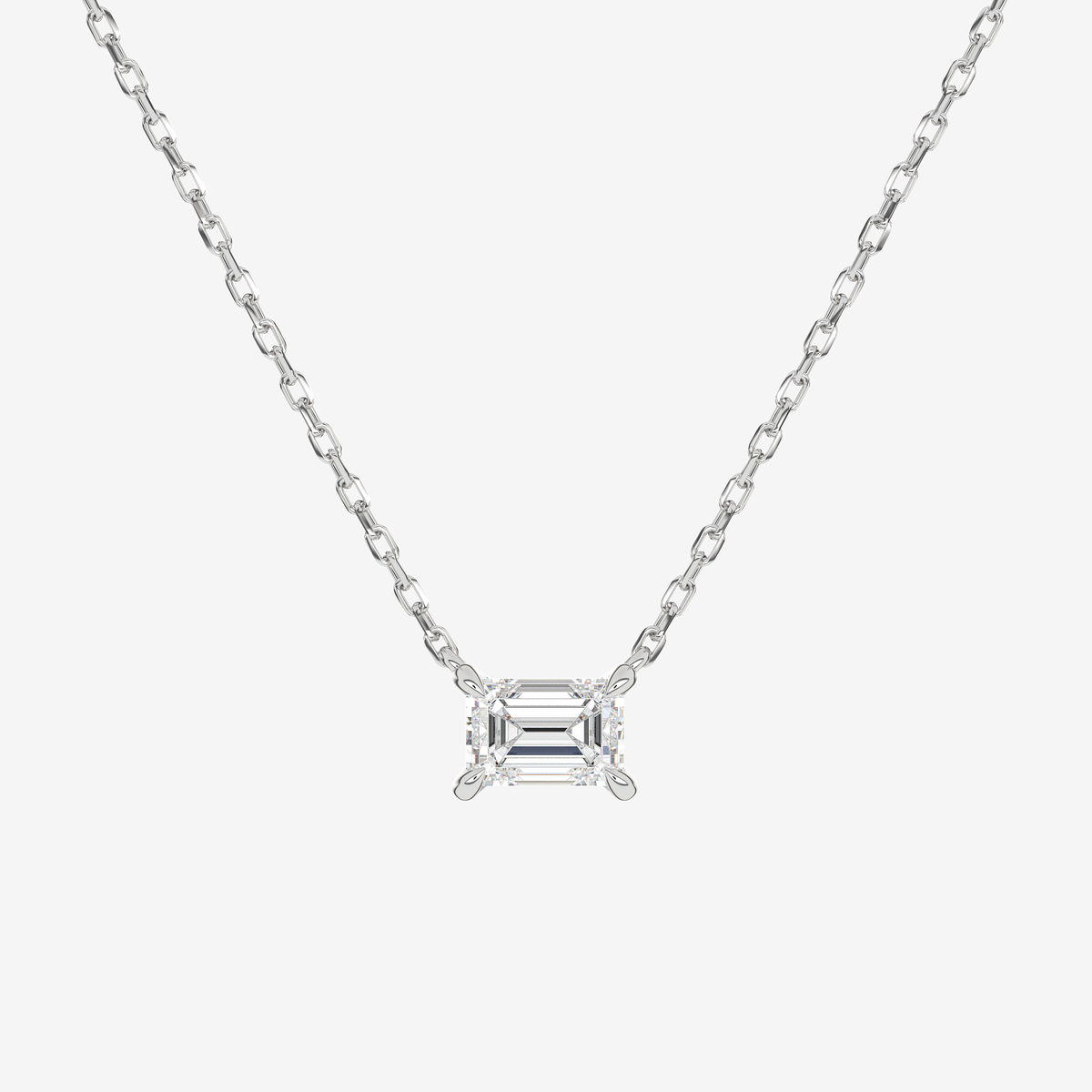 Emerald Solitaire Diamond Necklace in Platinum Pendant