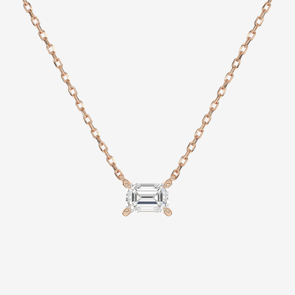 Emerald Solitaire Diamond Necklace in Platinum Pendant