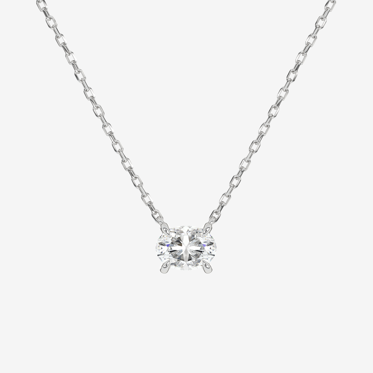 Oval Solitaire Diamond Necklace in Platinum Pendant