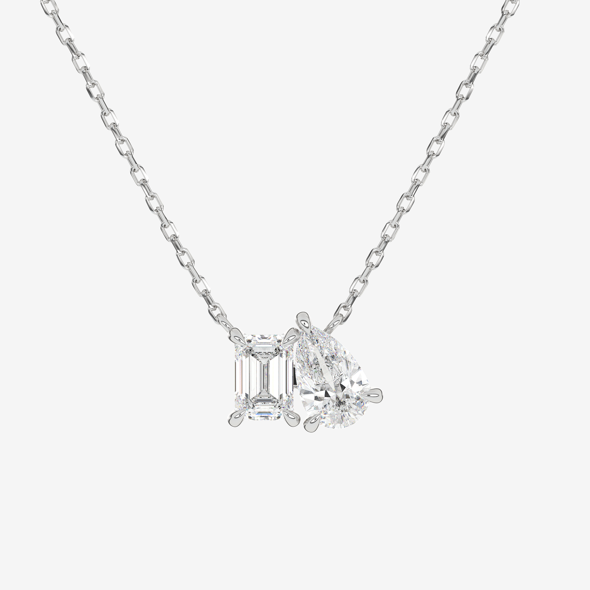 14K Rose Gold Toi et Moi Emerald and Pear Lab Grown Diamond Necklace