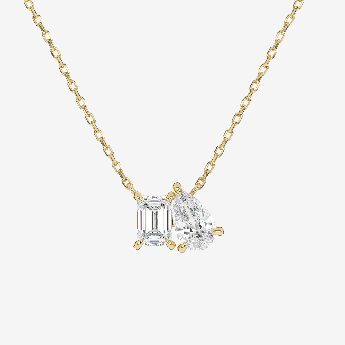 14K Rose Gold Toi et Moi Emerald and Pear Lab Grown Diamond Necklace