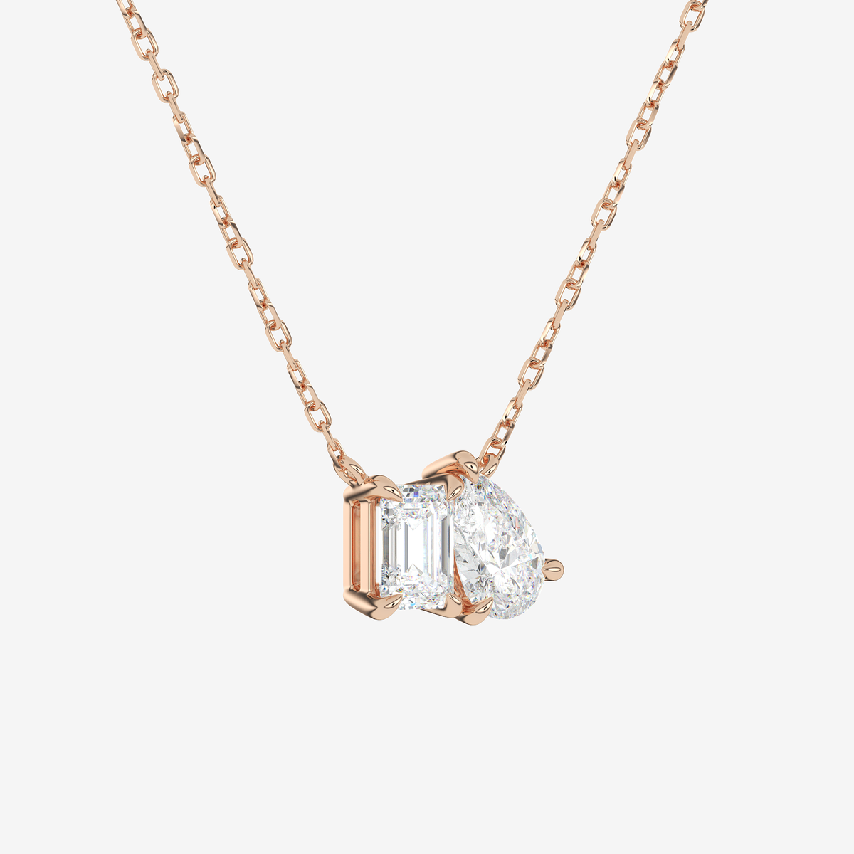 14K Rose Gold Toi et Moi Emerald and Pear Lab Grown Diamond Necklace