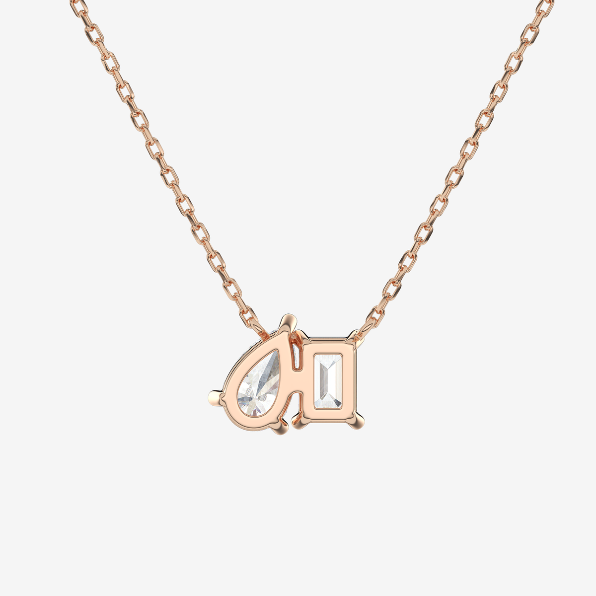 14K Rose Gold Toi et Moi Emerald and Pear Lab Grown Diamond Necklace