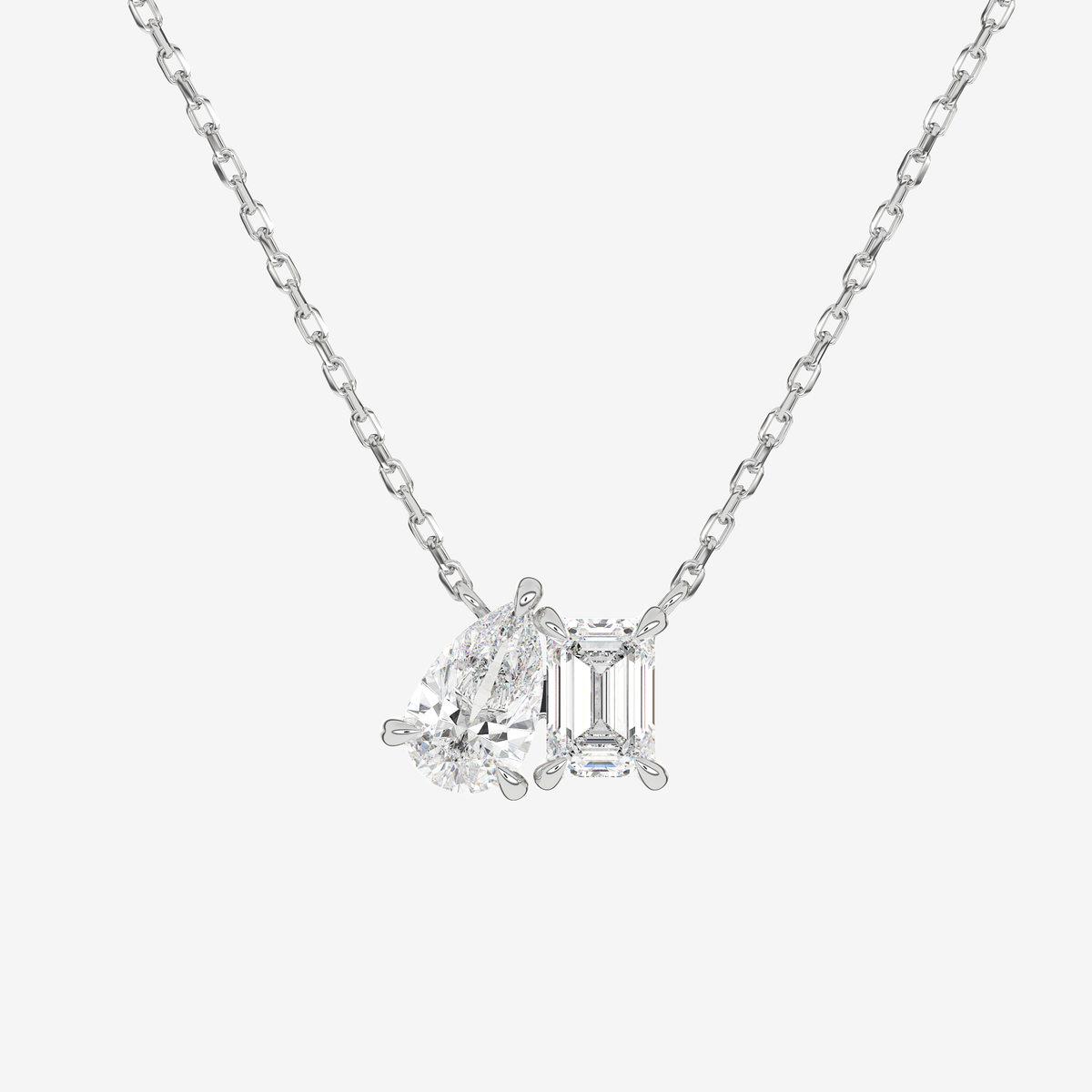 Platinum Toi et Moi Pear and Emerald Lab Grown Diamond Necklace