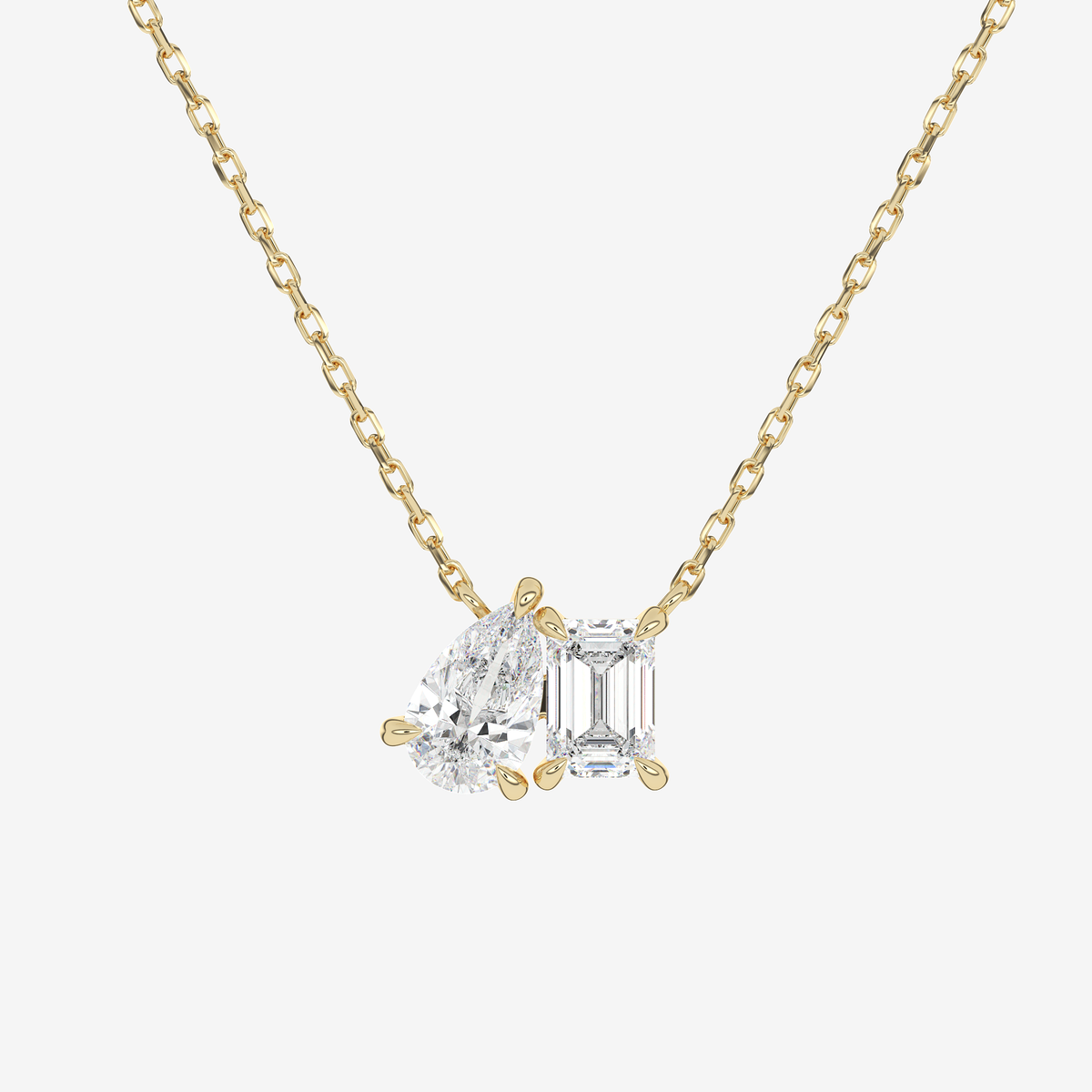 14K Rose Gold Toi et Moi Pear and Emerald Lab Grown Diamond Necklace